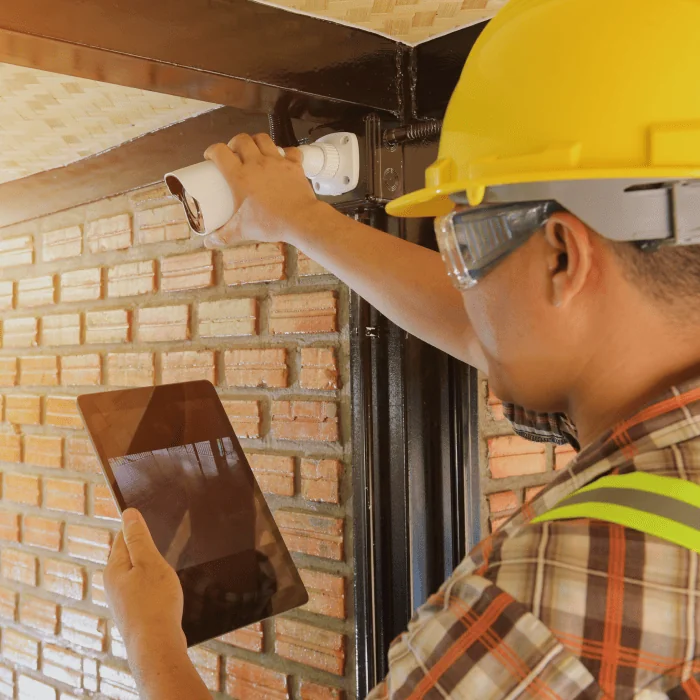 Handwerker bei der Arbeit an einer Wand